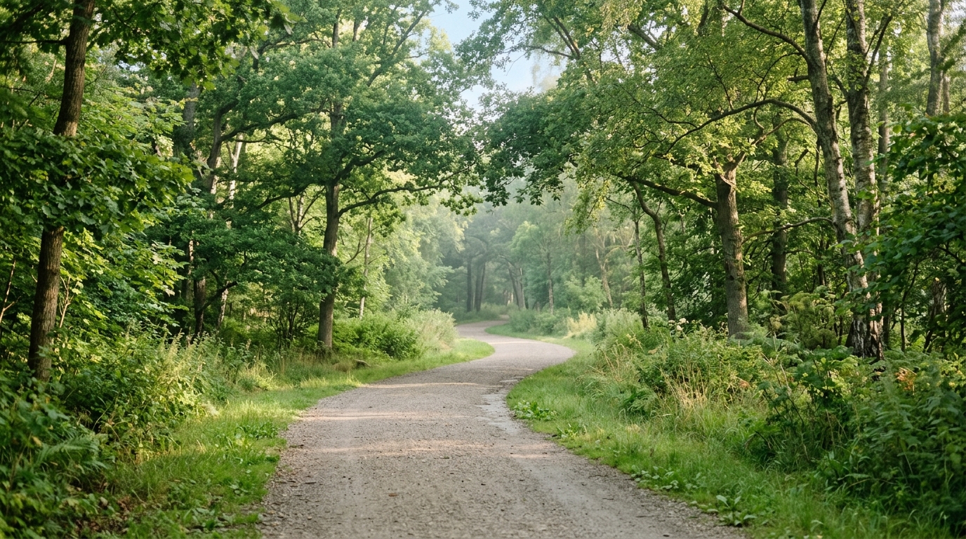 Alee dintr-un parc liniștit de oraș, dimineața, ideală pentru alergare lină